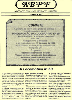 Convite para a inauguração da locomotiva “Tentugal” nº 50 da ABPF em Fev. 1995