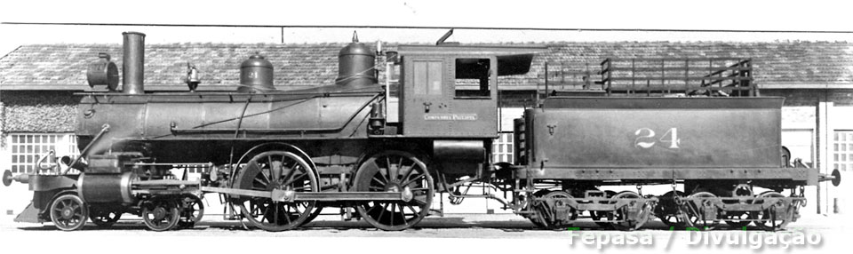 Locomotiva a vapor Baldwin 4-4-0 de bitola larga (1,600 metro), nº 24 da CPEF - Companhia Paulista de Estradas de Ferro