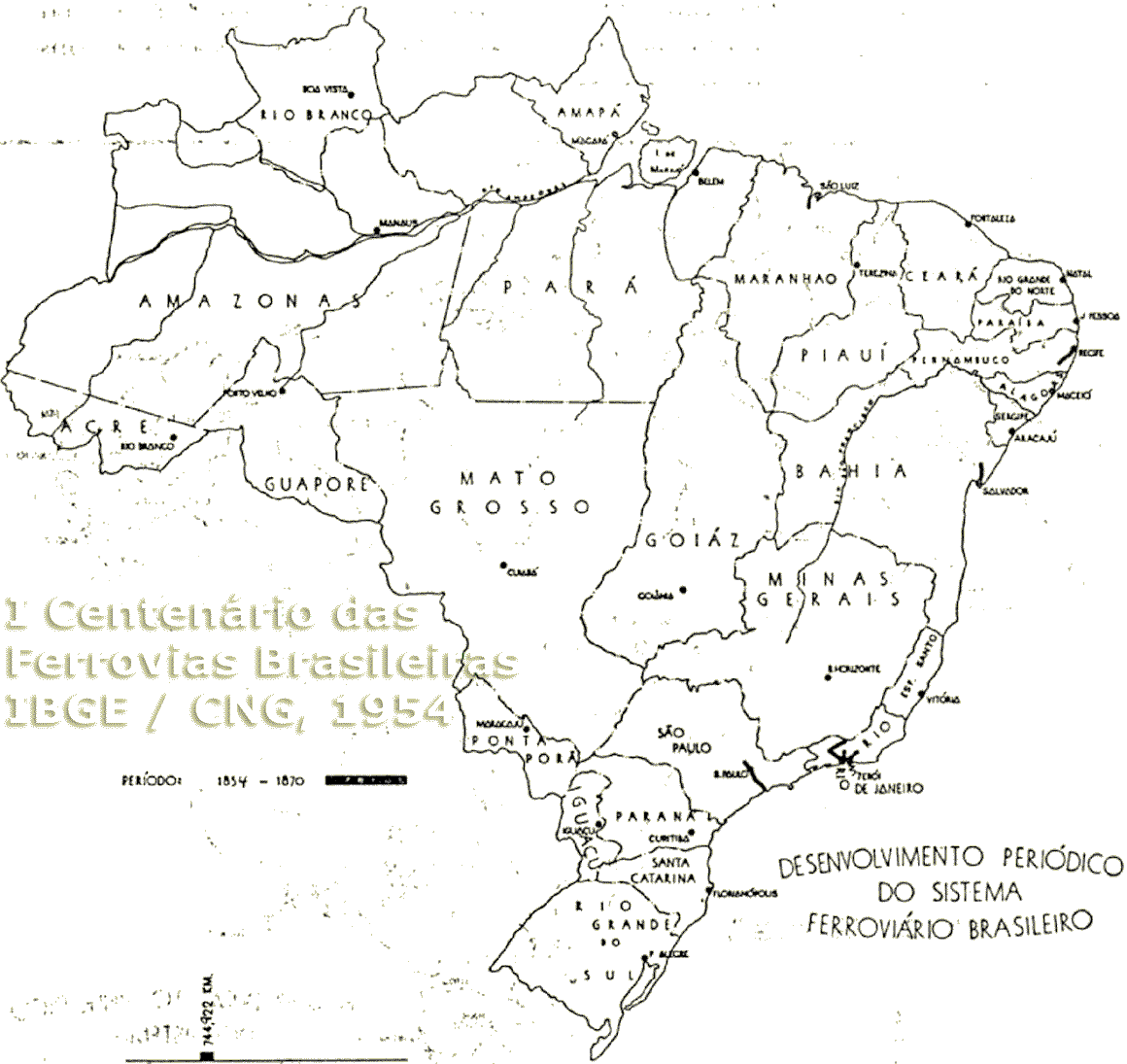 Mapa das estradas de ferro existentes no Brasil em 1870