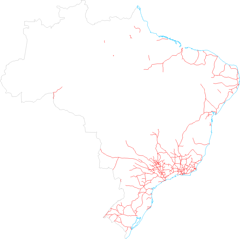 Mapa das ferrovias construídas até 2004