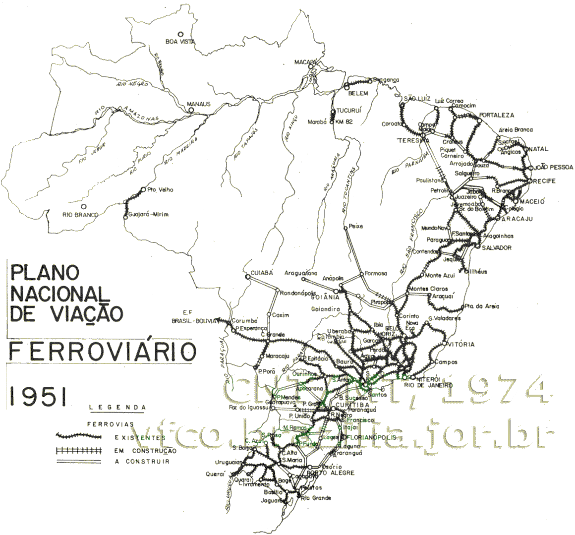 Traçado das estradas de ferro do PNV 1951