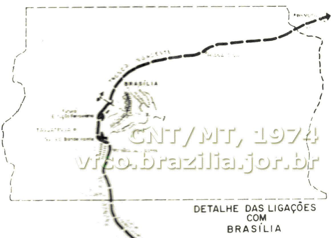 Traçado da estrada de ferro no Distrito Federal segundo o PNV 1964