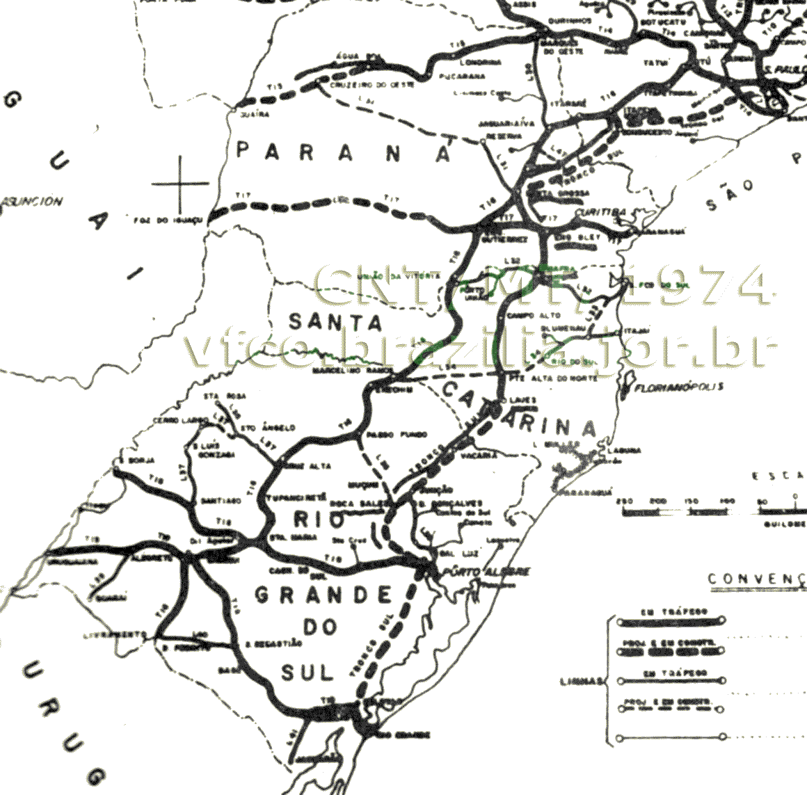 Ferrovias do Plano Nacional de Viação - 1964 na região Sul do Brasil