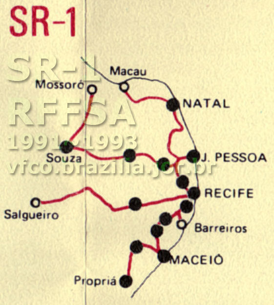Abrangência e mapa dos trilhos da SR-1 Recife da RFFSA em 1991