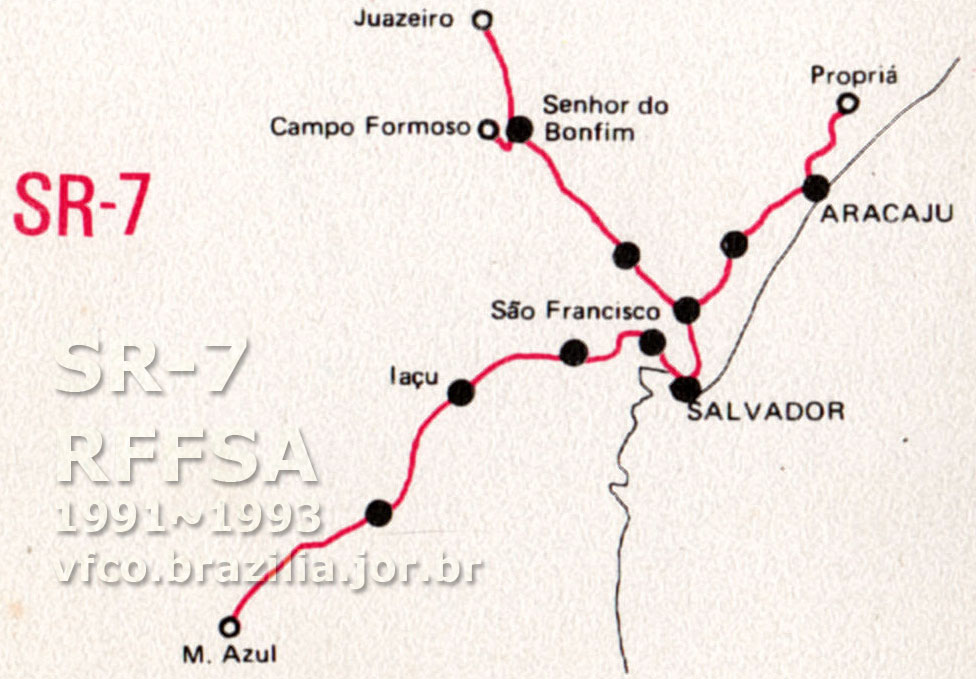Abrangência e mapa dos trilhos da SR-7 Salvador da RFFSA em 1991