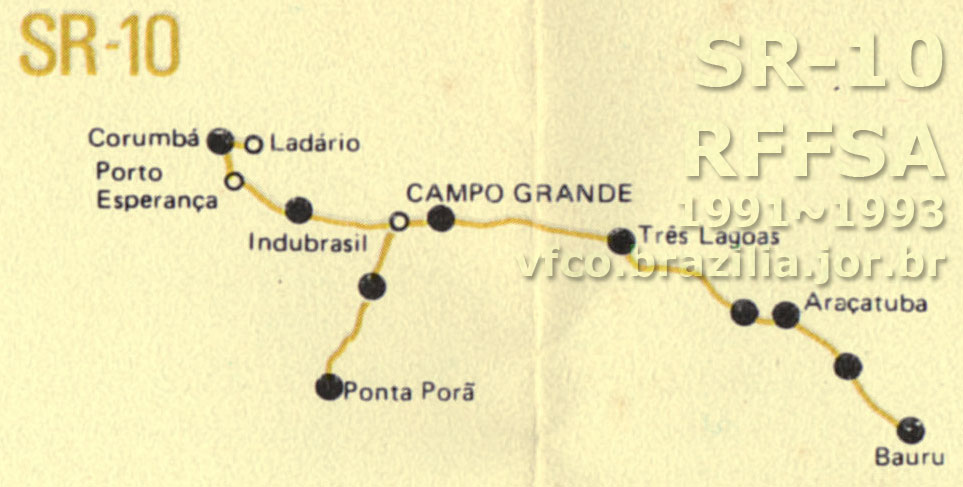 Abrangência e mapa dos trilhos da SR-10 Bauru da RFFSA em 1991