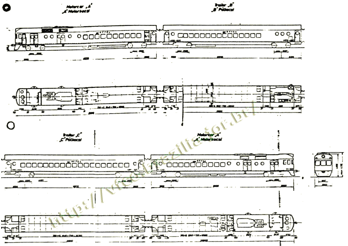 Desenho do Trem Húngaro, segundo a Folha de dados da Rede Ferroviária Federal em 1976