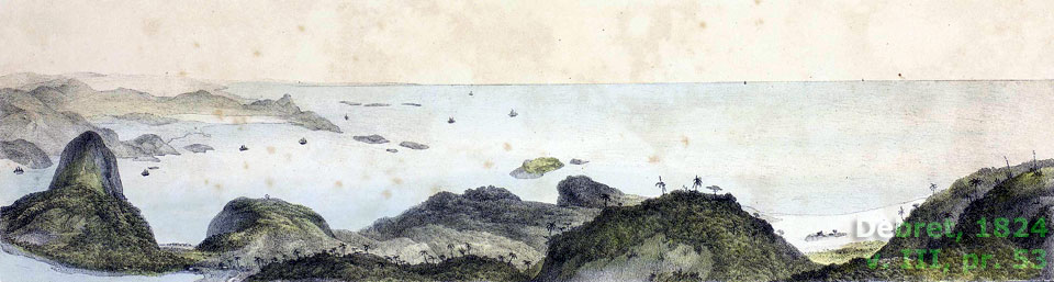 Panorama da entrada da baía da Guanabara em 1824* vista do alto do Corcovado por Debret