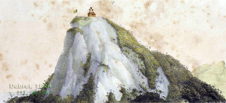 Pico do Corcovado, visto de baixo. Aquarela, Debret, vol. III, prancha 54
