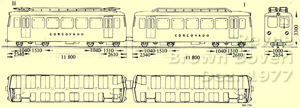 Desenho e medidas dos trens do Corcovado (automotrizes acopladas) na revista Brown Boveri