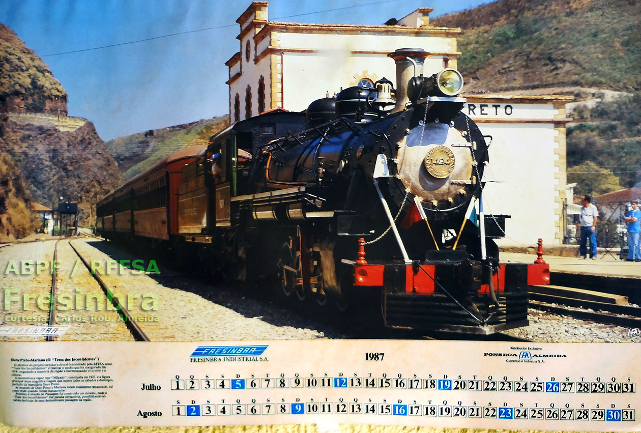 O “Trem dos Inconfidentes” (Ouro Preto – Mariana), no Calendário Fresinbra 1987