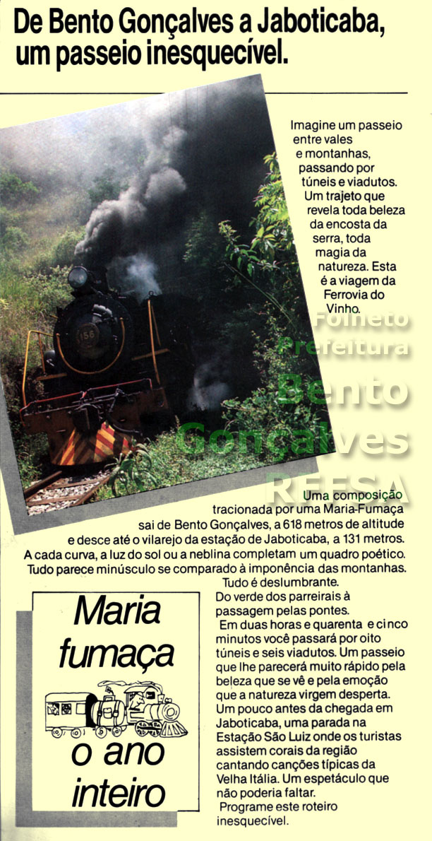 Segunda página do antigo folheto do trem turístico Ferrovia da Uva