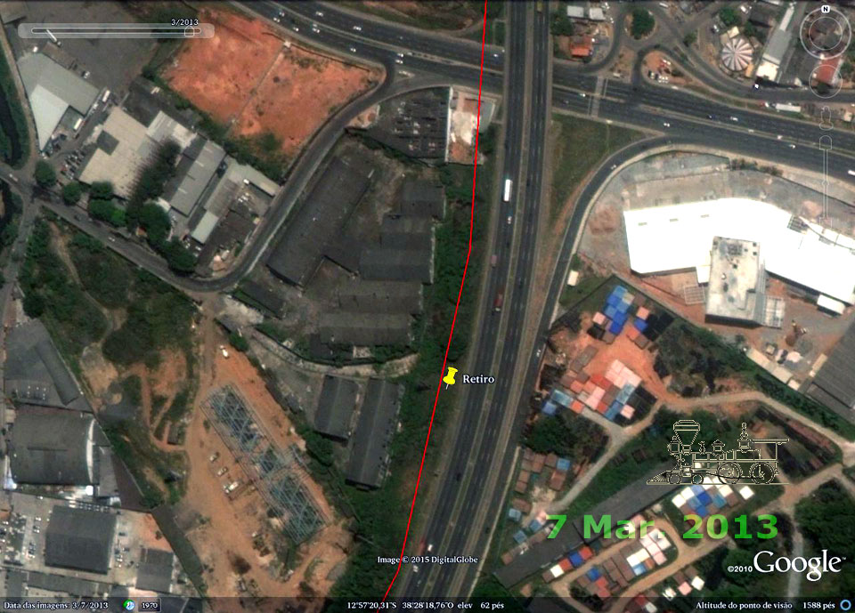 Imagens de satélite indicam que em 7 Mar. 2013 as obras da estação Retiro ainda nem tinham começado