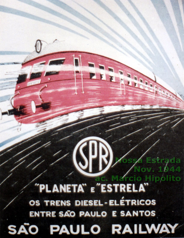 Anúncio dos trens Planeta e Estrela na revista Nossa Estrada, edição de Novembro de 1944