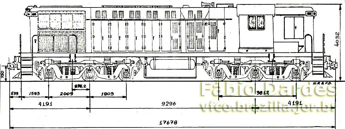 Desenho e medidas da locomotiva AS-616 