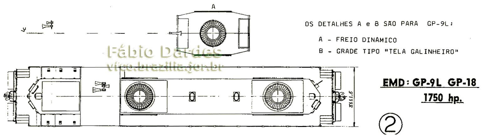 Desenho da locomotiva em planta baixa, com as modificações a serem feitas no ferreomodelo