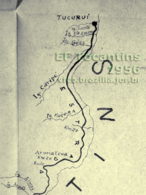 Mapa da Estrada de Ferro Tocantins - trecho de Tucuruí a Arumateua