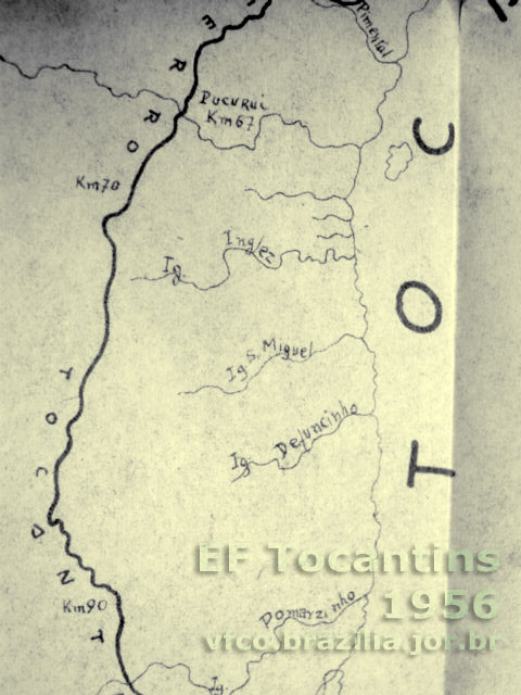 Mapa da Estrada de Ferro Tocantins - de Pucuruí ao quilômetro 90