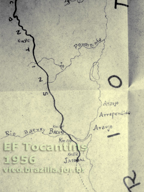 Mapa da Estrada de Ferro Tocantins - do quilômetro 90 a Jatobal