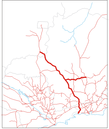 Mapa dos trilhos de Angra dos Reis a Goiandira, e de Belo Horizonte a Garças de Minas