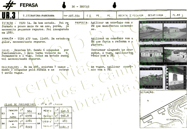 Ficha da estação ferroviária de Brotas no relatório da Fepasa de 1986