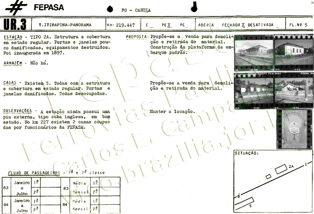Fotos e informações da estação ferroviária de Canela, no relatório de 1986 da Fepasa - Ferrovias Paulistas