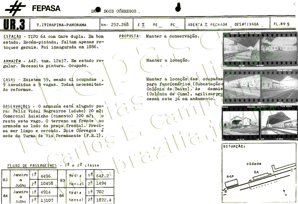 Fotos e informações da estação ferroviária Dois Córregos no relatório de 1986 da Fepasa - Ferrovias Paulistas