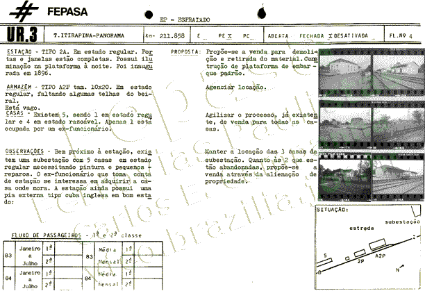 Informações sobre a estação Espraiado no relatório de 1986 da Fepasa - Ferrovias Paulistas