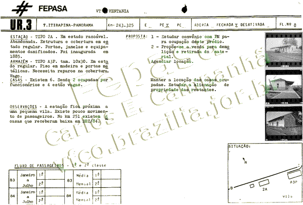 Fotos e informações da estação ferroviária Ventania, no relatório de 1986 da Fepasa - Ferrovias Paulistas