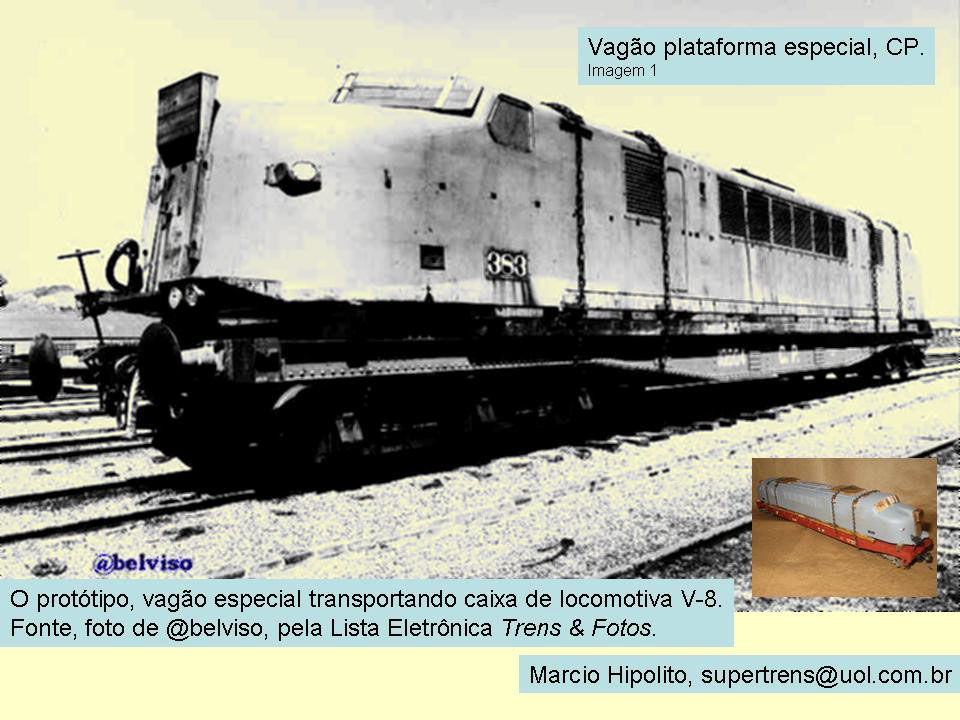 Foto do vagão especial da Companhia Paulista de Estradas de Ferro - CPEF com a locomotiva V8
