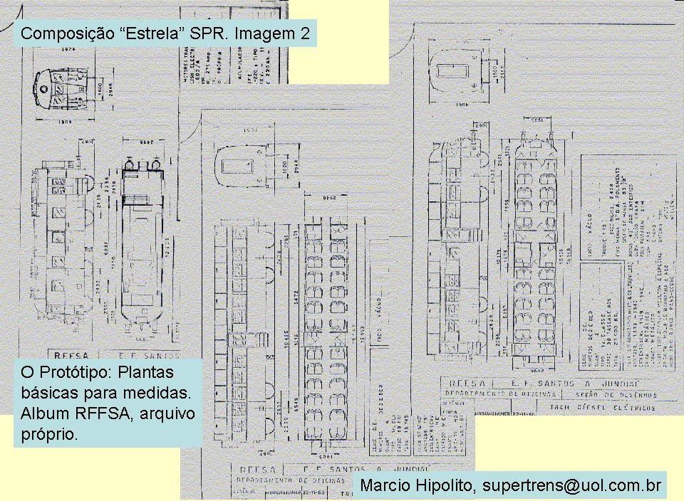 Desenho e medidas do trem Estrela da ferrovia  SPR