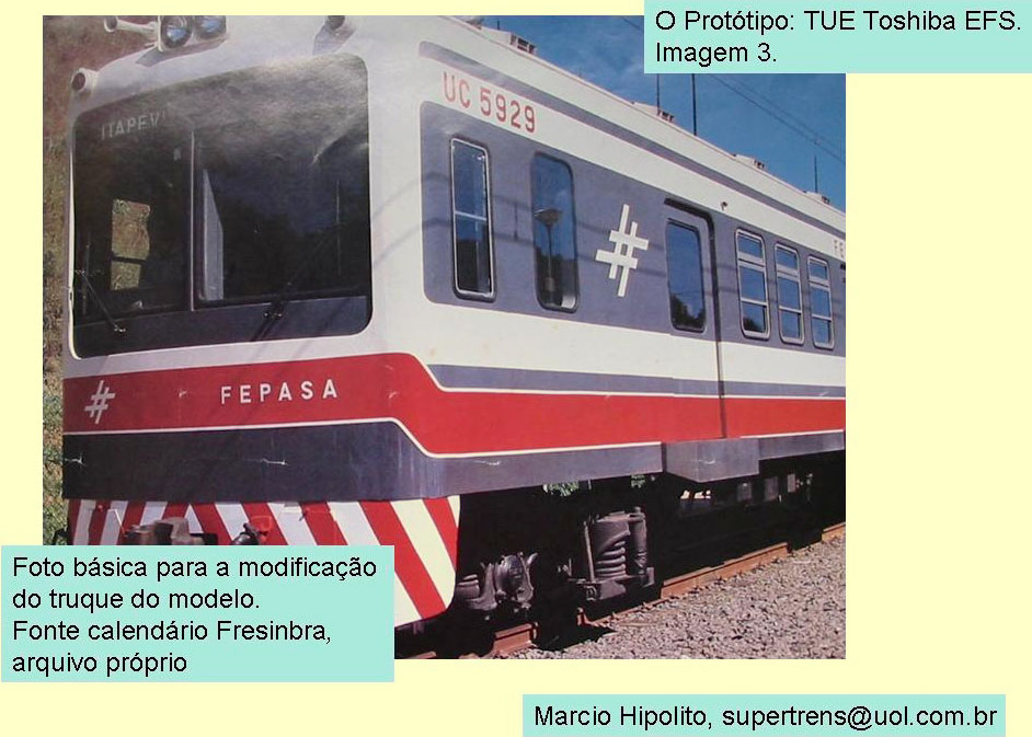 Foto do trem Toshiba da EFS - Estrada de Ferro Sorocabana, já nas cores da Fepasa - Ferrovias Paulistas