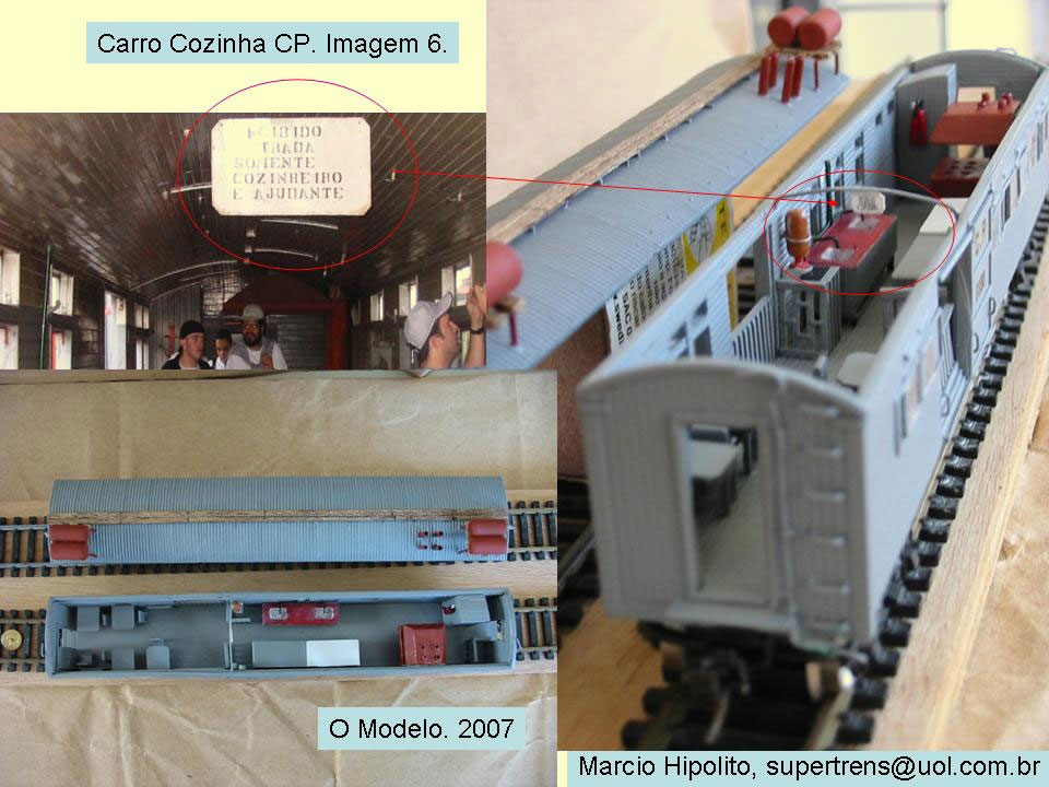 Detalhamento interno do ferreomodelo do vagão cozinha da ferrovia CPEF