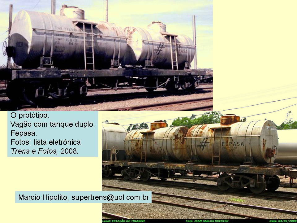Fotos do vagão tanque duplo da Fepasa - Ferrovias Paulistas nos trilhos da ALL