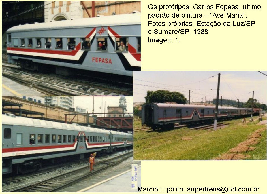 Vagões de passageiros Fepasa - Ferrovias Paulistas, na pintura conhecida como "Ave Maria"