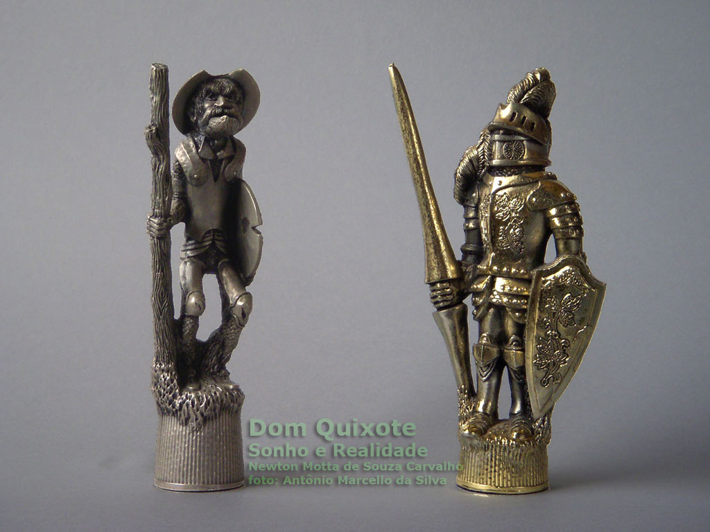 Dom Quixote, peças de resina metalizadas do jogo de xadrez figurado Dom Quixote  Sonho e Realidade