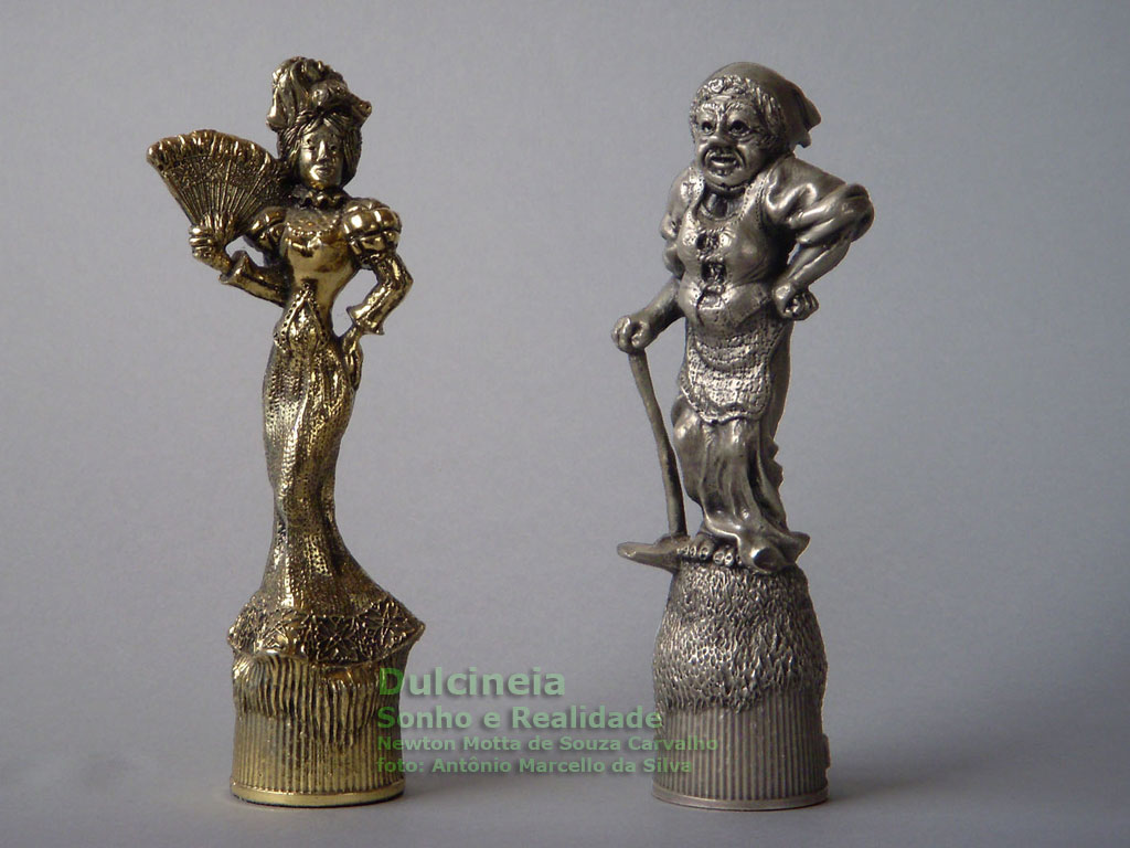 Dulcineia, peças de resina metalizadas do jogo de xadrez figurado Dom Quixote  Sonho e Realidade 