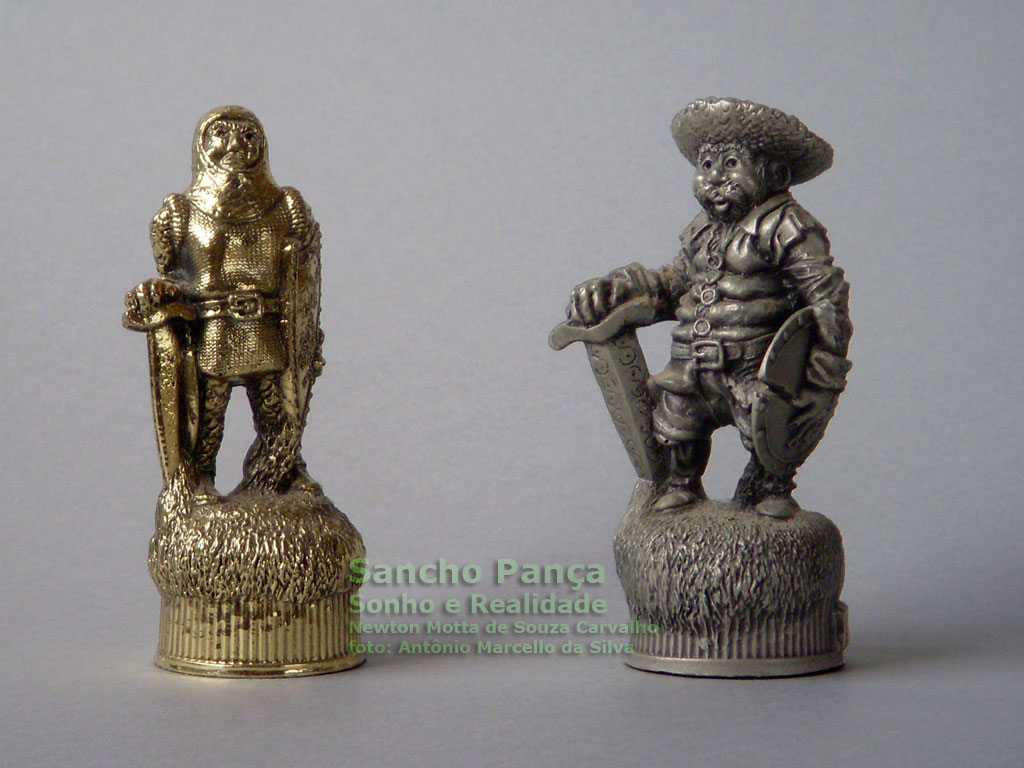 Sancho Pança, peças de resina metalizadas do jogo de xadrez figurado Dom Quixote  Sonho e Realidade 
