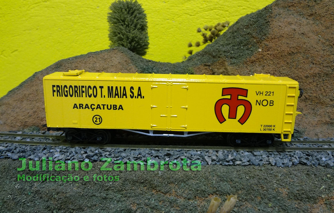 Ferreomodelo do vagão isotérmico nº 21 do Frigorífico Tião Maia / VH-221 da NoB - Estrada de Ferro Noroeste do Brasil