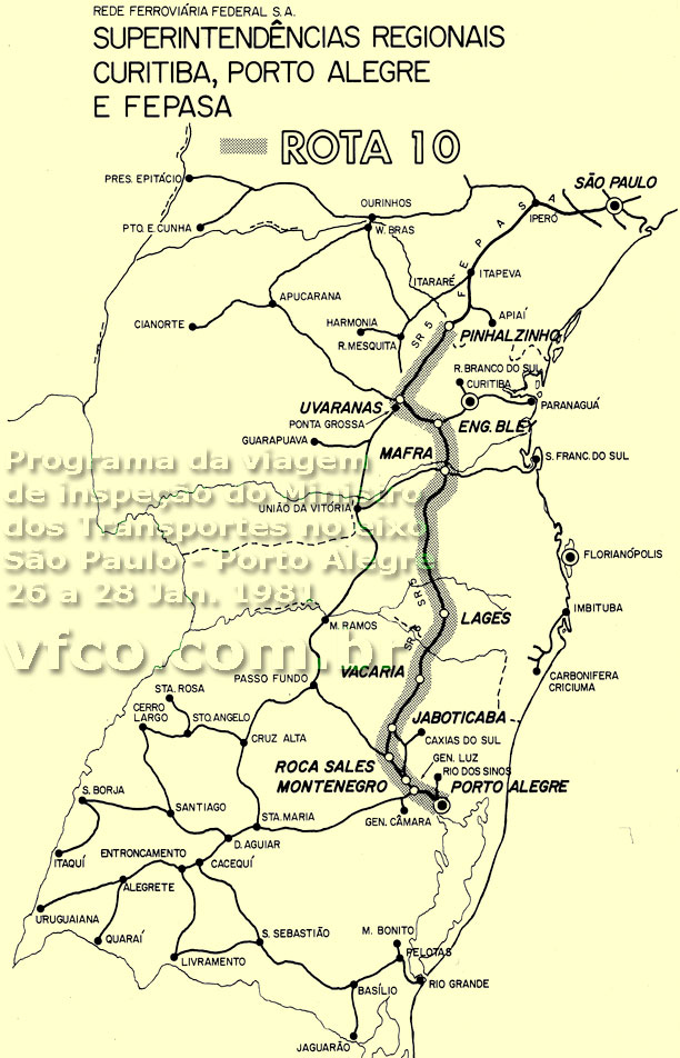 Mapa ferroviário do Tronco Principal Sul em 1981