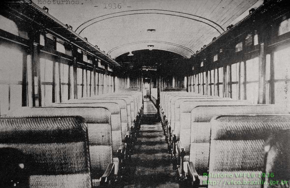 Vista do interior de um vagão de Primeira Classe construído pela ferrovia