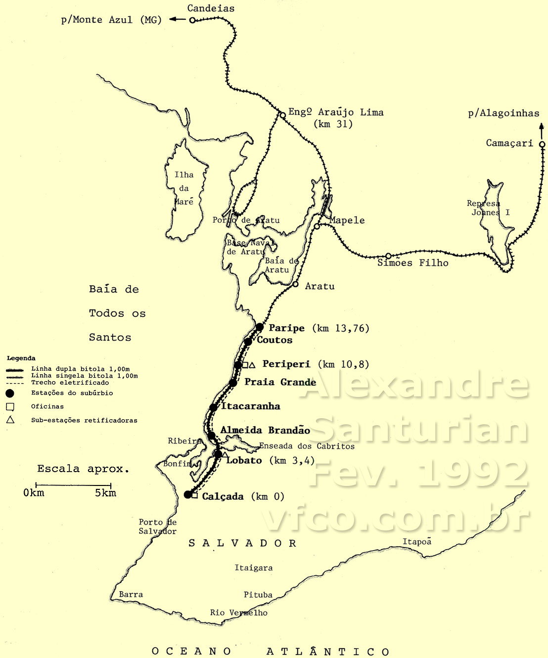 Mapa do trem suburbano de Salvador e ramal ferroviário de Aratu