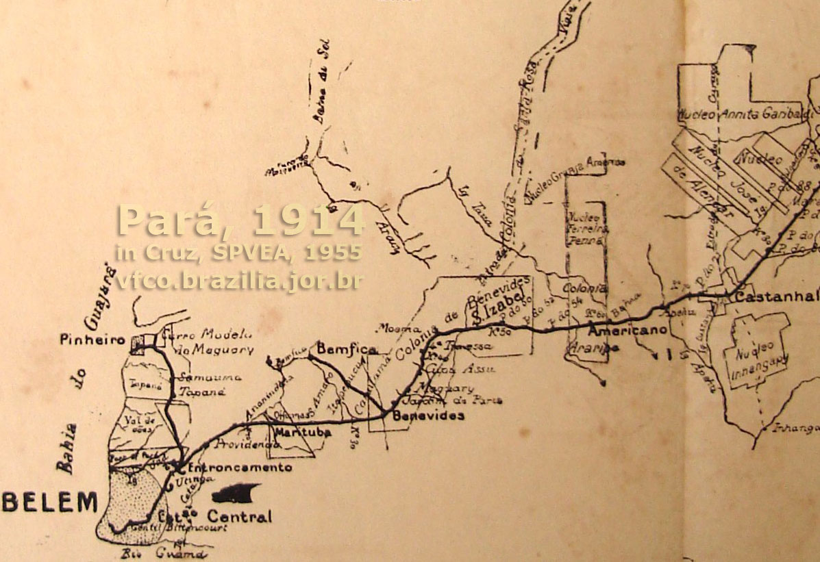 Mapa ampliado do trecho de Belém a Castanhal e Ramal de Pinheiro, da Estrada de Ferro de Bragança