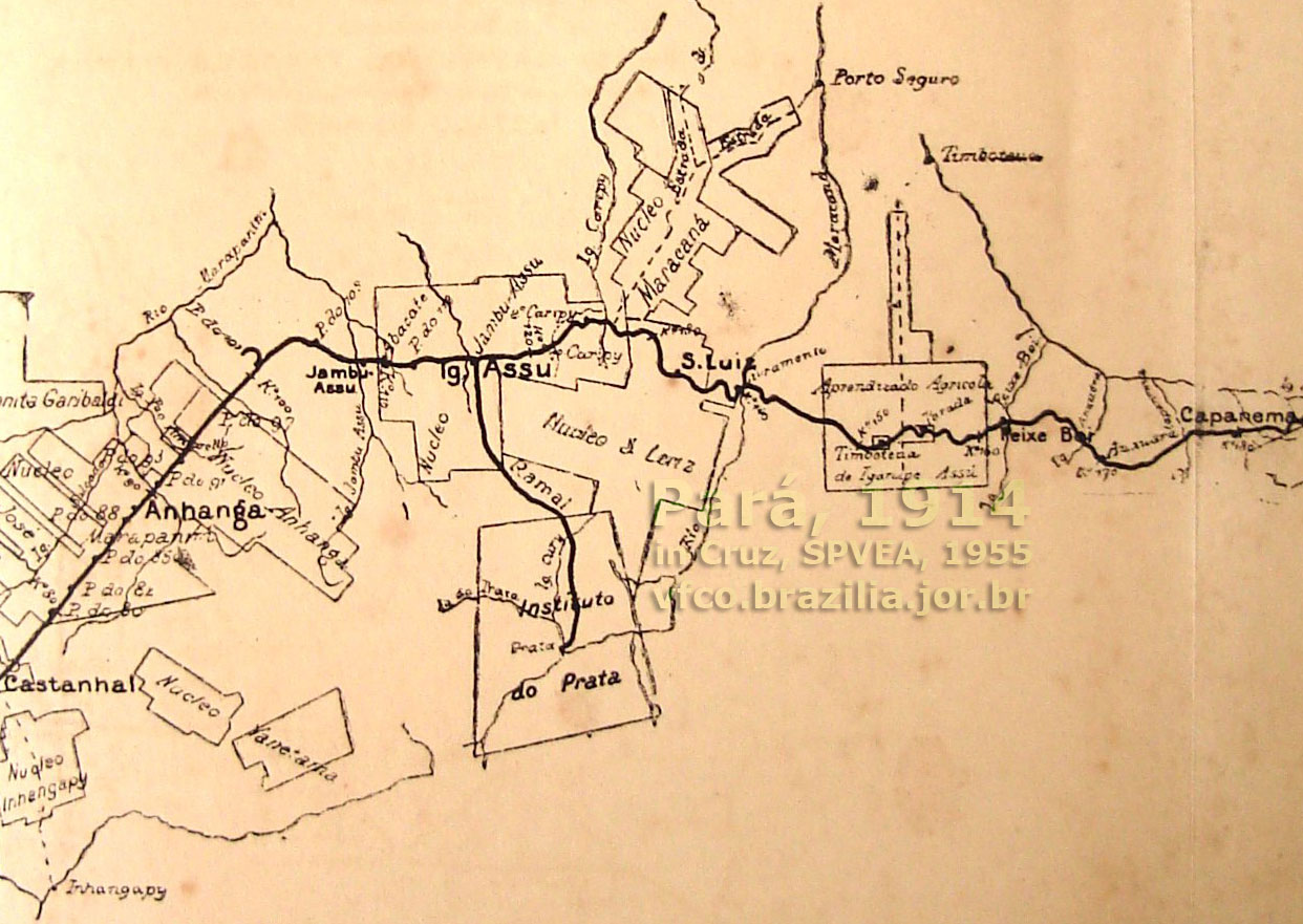 Mapa ampliado do trecho de Castanhal a Capanema e Ramal do Prata, da Estrada de Ferro de Bragança
