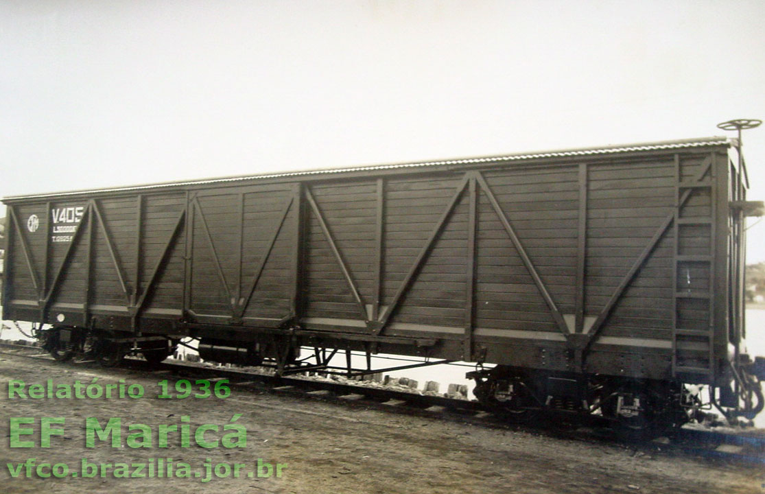 Vagão V-405 para 30 toneladas da Estrada de Ferro Maricá, construído nas oficinas da ferrovia em Sete Pontes