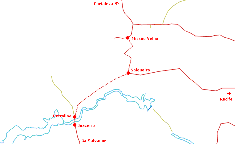 Alternativa de prolongamento dos trilhos da ferrovia Transnordestina até o porto de Petrolina e ligação aos trilhos da Ferrovia Centro-Atlântica (FCA)