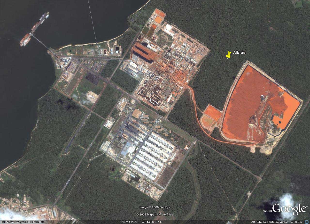 Imagem de satélite das instalações da Albrás / Alunorte em Vila do Conde