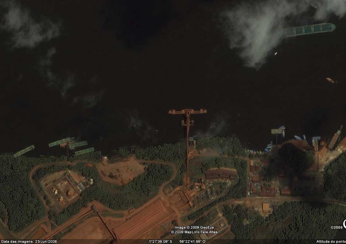 Imagem de satélite de Porto Trombetas, na extremidade da ferrovia