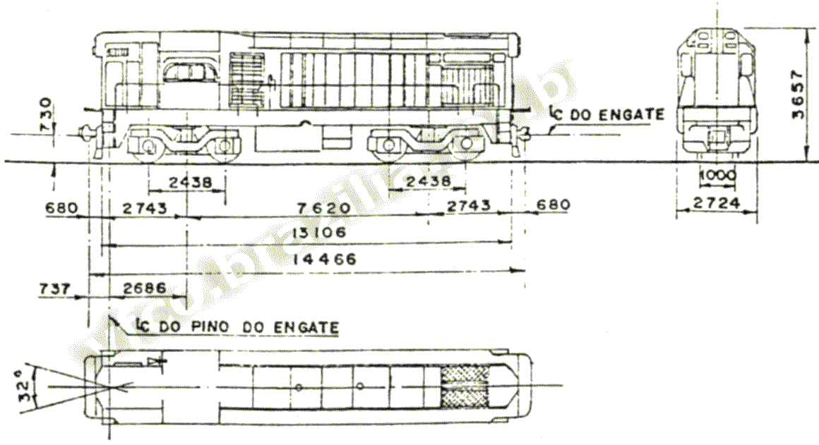 Desenho e medidas das locomotivas G12 em uma antiga planta da Estrada de Ferro Vitória a Minas