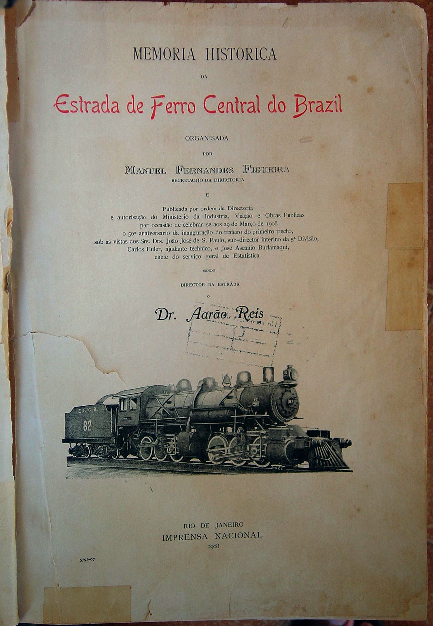 P&aacute;gina de rosto do livro "Mem&oacute;ria hist&oacute;rica da Estrada de Ferro Central do Brasil" 